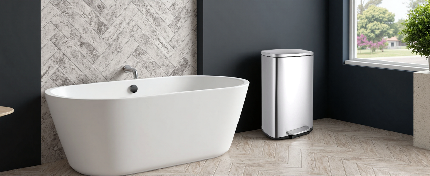 Відро для сміття LIFERUN 30л з кришкою, з м'яким закриттям, сталеве, з внутрішнім відром, для кухні, ванної кімнати, офісу