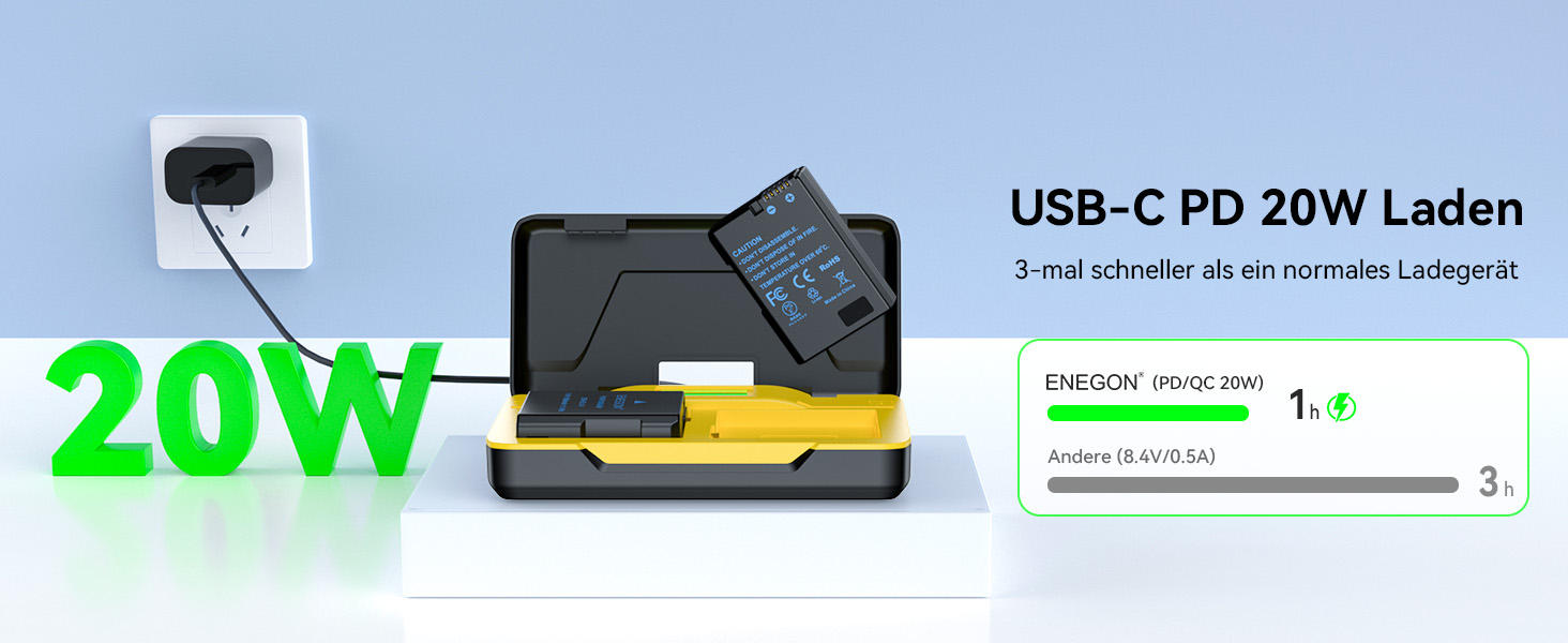Зарядний пристрій ENEGON EN-EL14 20W з подвійним акумулятором, швидка зарядка, сумісний з Nikon D3100-D3500, Coolpix P7000, P7100, DF, LCD-дисплей