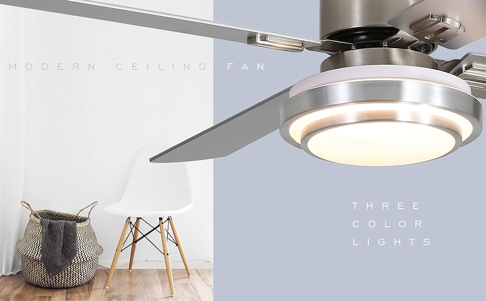 Стеляний вентилятор FINXIN з LED-лампою 132/122 см для спальні, вітальні, їдальні. В комплекті: мотор, пульт керування. (132 см, 5 лопатей) (Брашований нікель, 122 см, 4 лопаті)