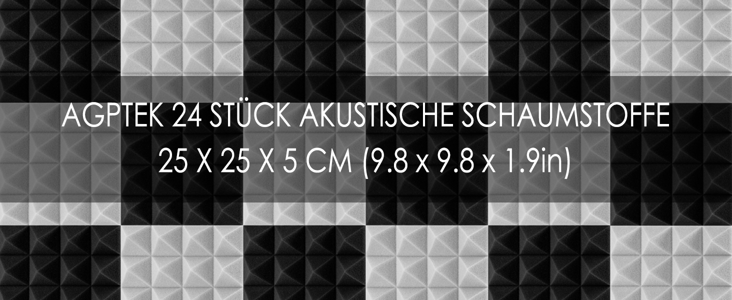 Звукопоглинаючі панелі AGPtEK, акустичний поролон для студії, офісу та кімнати (24 шт, 25x25x5 см, сірий та чорний)
