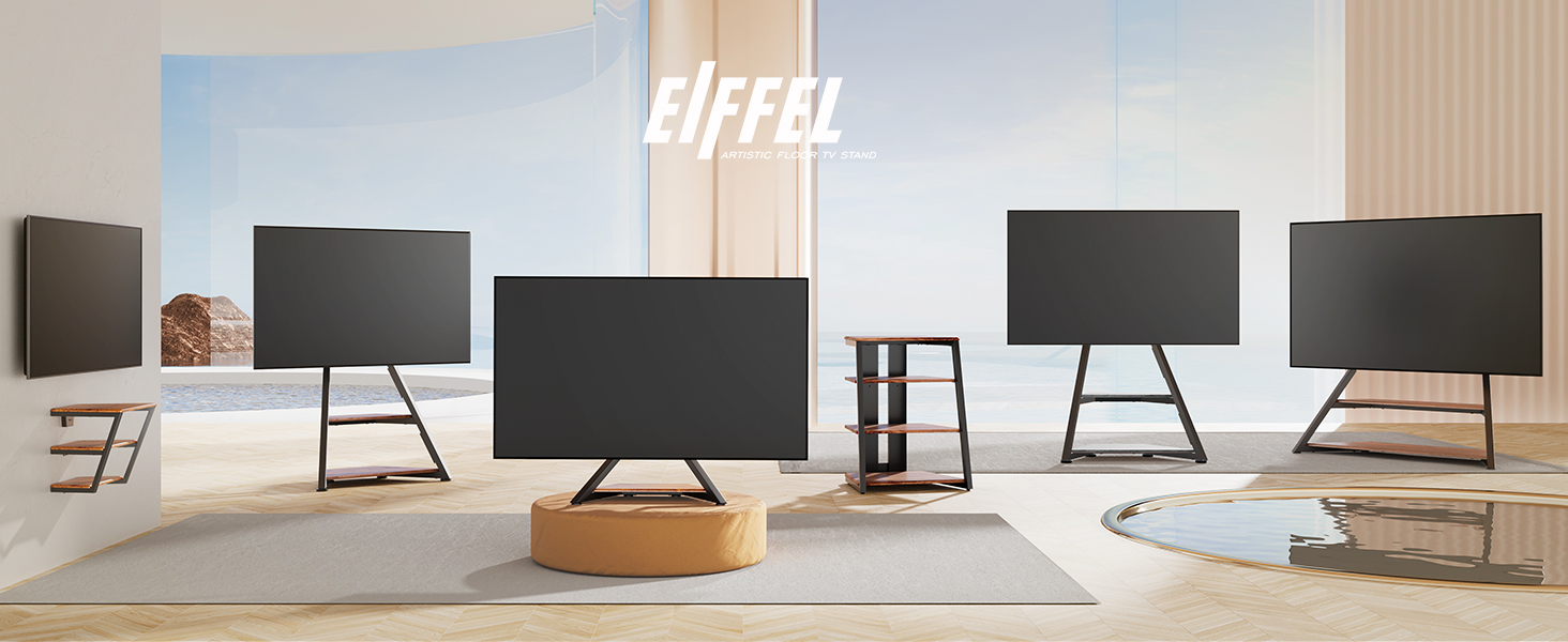 FITUEYES Modern TV Stand for 75-100 inch TVs - Adjustable Height, Swivel, Wood & Metal, Cable Management, VESA 800x600, Eiffel Series