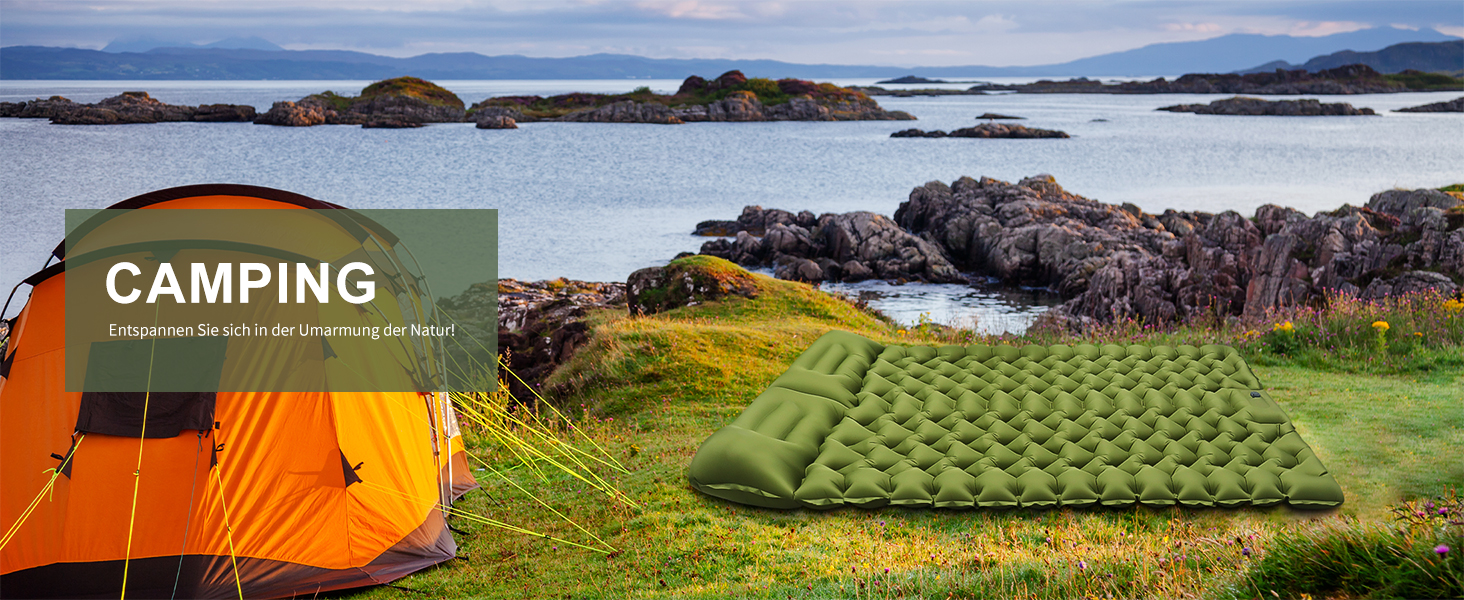 Self-Inflating Camping Mat with Integrated Pillows - Ultralight Double Sleeping Pad