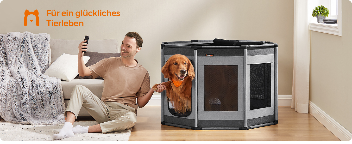 Клітка-вольєр для цуценят Feandrea Oxford, восьмикутна, XL, 112 x 112 x 76 см, з PVC-каркасом та дихаючою сіткою, з кишенею, сіро-сіра, PDC006G01 XL