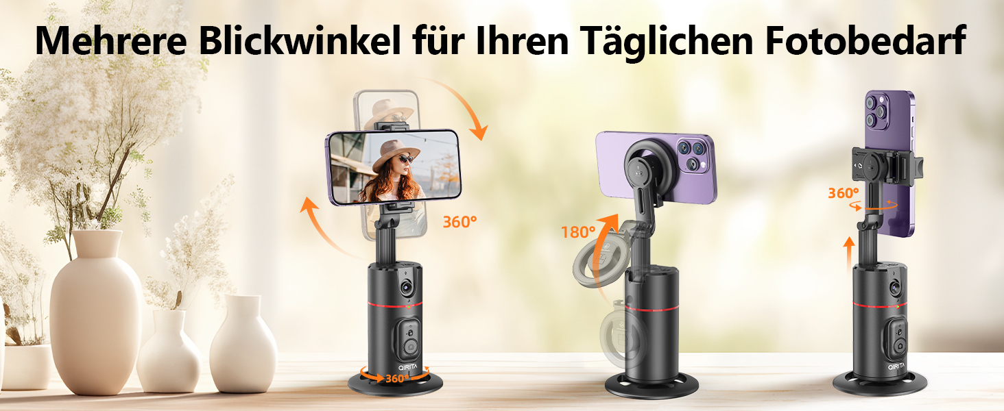 Автоматичне штатив для розпізнавання облич, без додатків, розумна підставка для телефону з пультом дистанційного керування, обертається на 360°, тримач для камери/смартфона, штатив для Vlogs/TikTok (Чорний з магнітом)