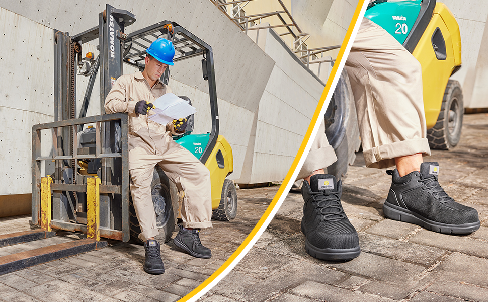 Черевики безпеки чоловічі FitVille широкі з металевим носком, дихаючі, антиковзкі, захисні, 43 EU, чорні