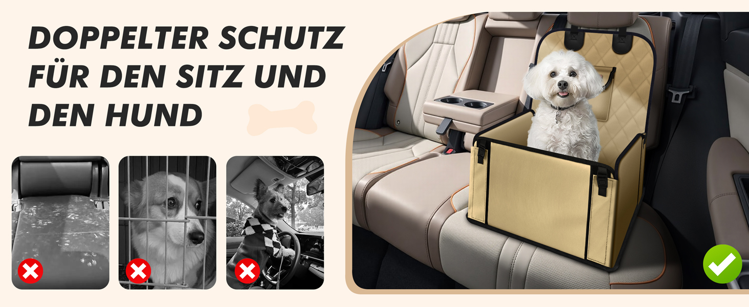 Автокрісло для собак: стабільне, водонепроникне, з підсиленими стінами та ременями безпеки, підходить для собак середніх та малих порід, бежеве