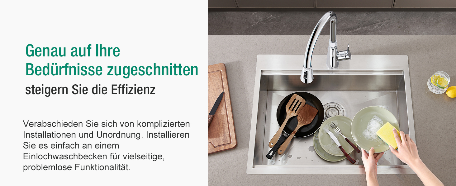 Кран кухонний CREA Wasserfall висувний з дозатором мила, нержавіюча сталь, 360° оберт, 4 режими, хром