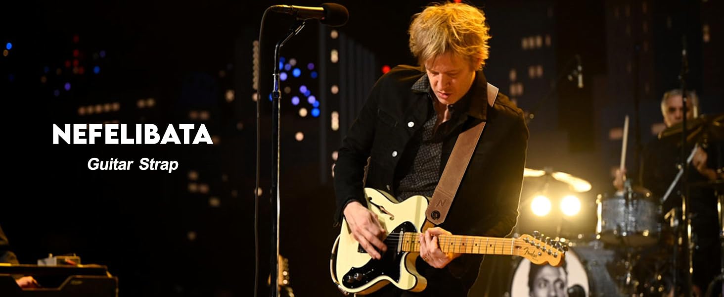 Шкіряний гітарний ремінь Nefelibata 2.3' з повним тисненням, м'яка підкладка, для бас-, електро- та акустичної гітари (Sahara Yellow Embossed) - колір Sahara Yellow (сірий)