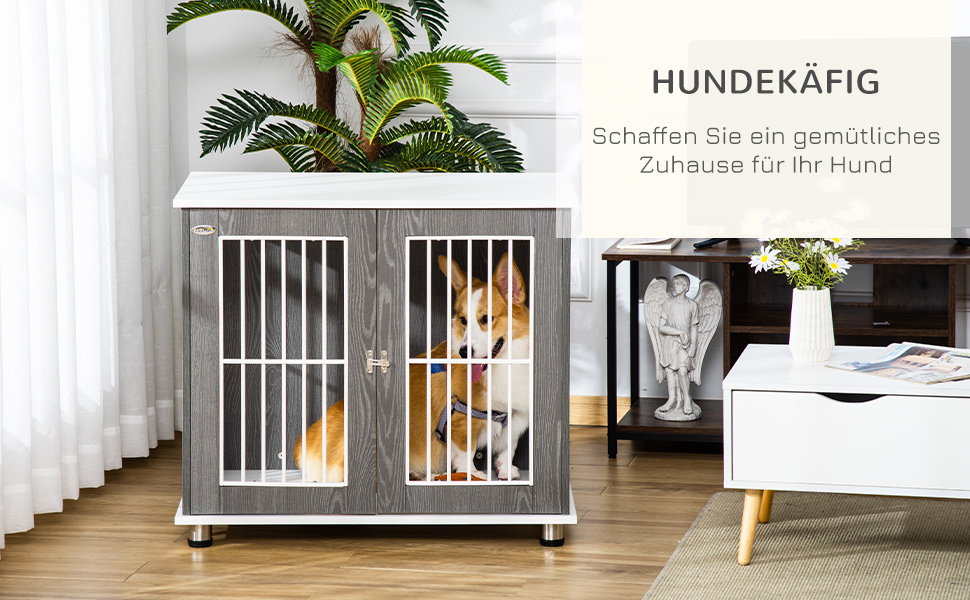 Будка для собак PawHut - дерев'яний вольєр для собак середніх та маленьких порід, 85 x 55 x 75 см, сірий+білий