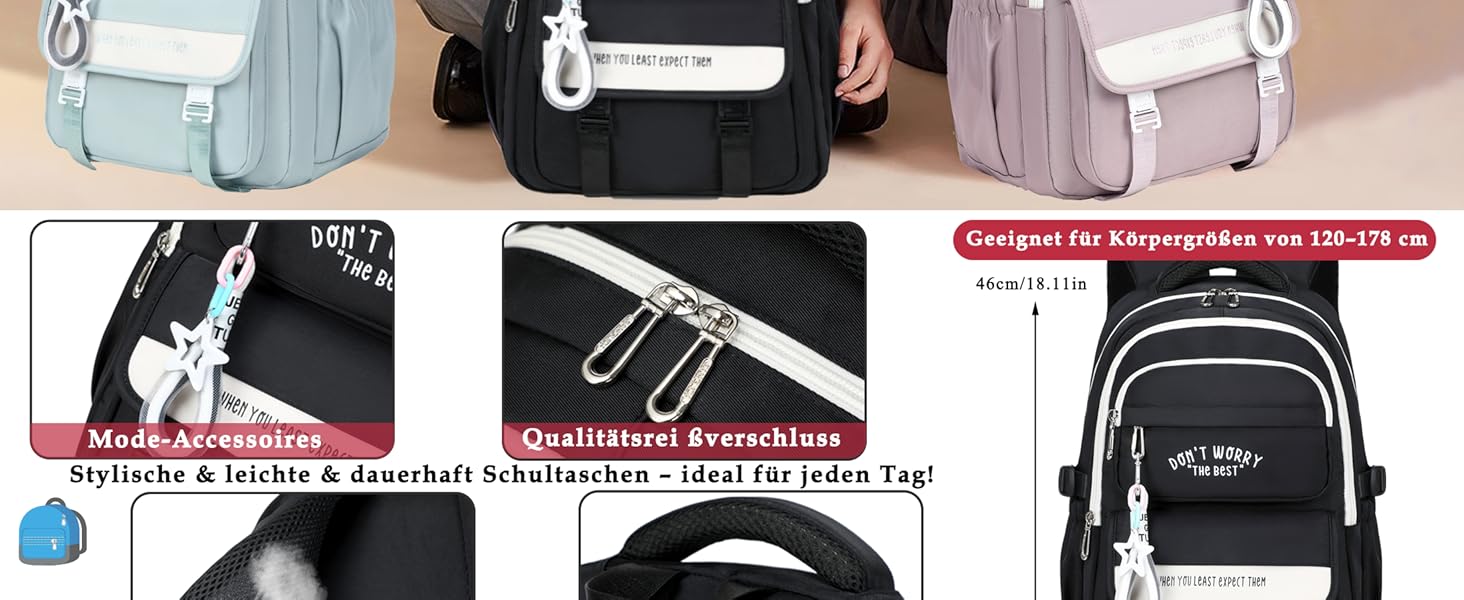 Шкільний рюкзак для підлітків дівчаток та хлопців, рюкзак у школу з багатьма кишенями, водонепроникний шкільний ранець великого розміру з відділенням для ноутбука 15,6' чорного кольору