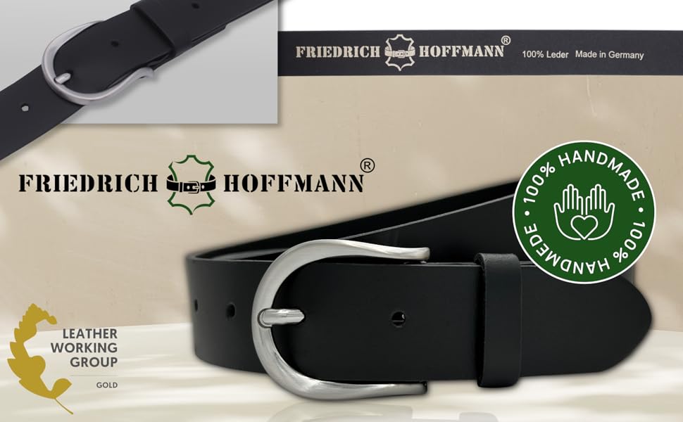 Жіночий шкіряний ремінь Friedrich Hoffmann чорний, вузький, 3 см, виготовлено в Німеччині, довжина 110 см, обхват 95 см