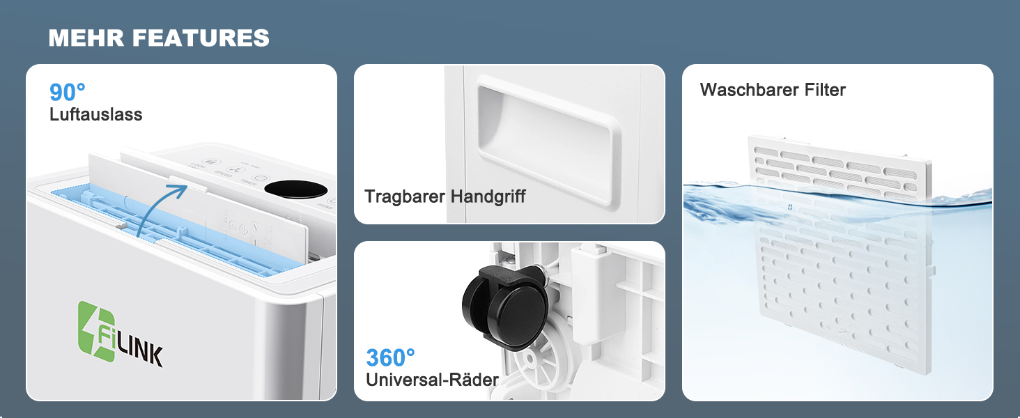 Електричний осушувач повітря 9л/добу, тихий, з дитячим замком, захистом від переливу та авторестартом, для спальні, ванної, підвалу та пральні