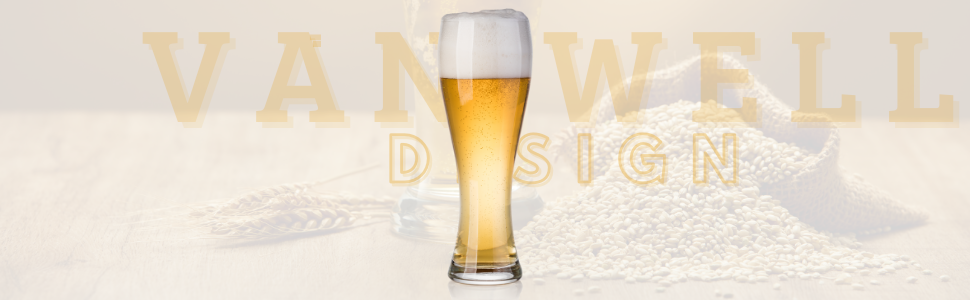 Набір келихів для пшеничного пива Van Well 0,5 л, прозорі, 6 шт. — Склянки для білого пива, підходять для гастрономії та барів, стійкі до миття в посудомийній машині