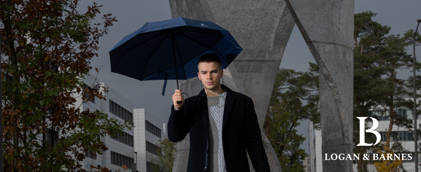 Чорний парасолька LOGAN & BARNES Dublin: штормостійкий, з дерев'яною ручкою та тефлоновим покриттям