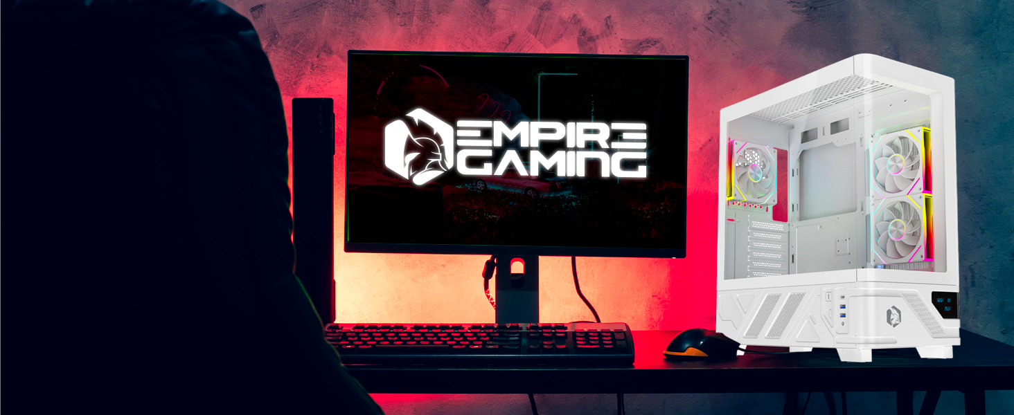 Корпус для ПК Empire Gaming ECM252 Mid Tower з цифровим дисплеєм (температура CPU/GPU, RPM) - 3 ARGB вентилятори - ATX/Micro-ATX/ITX - USB C (Чорний)