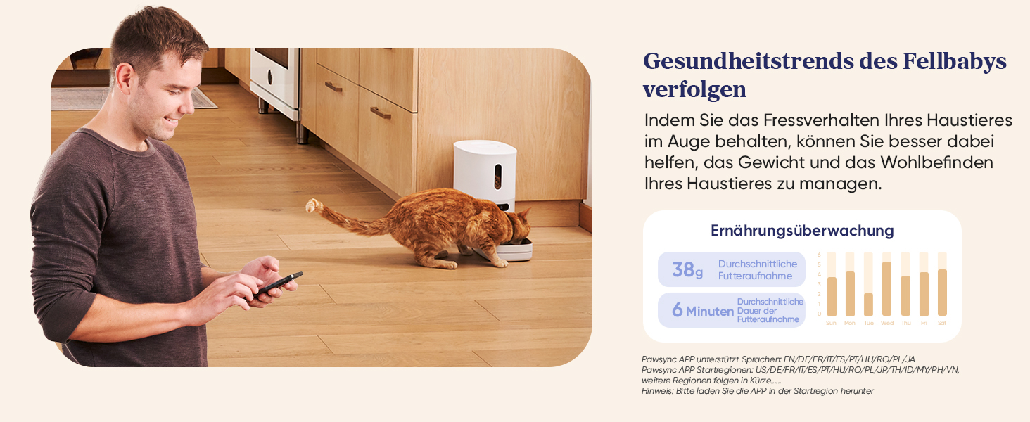 Pawsync Smart Pet Feeder - 3 Pack, Color-Changing Reminder, Dry Food Storage - Keeps Food Fresh Up to 3 Months, App Notifications, White & Grey