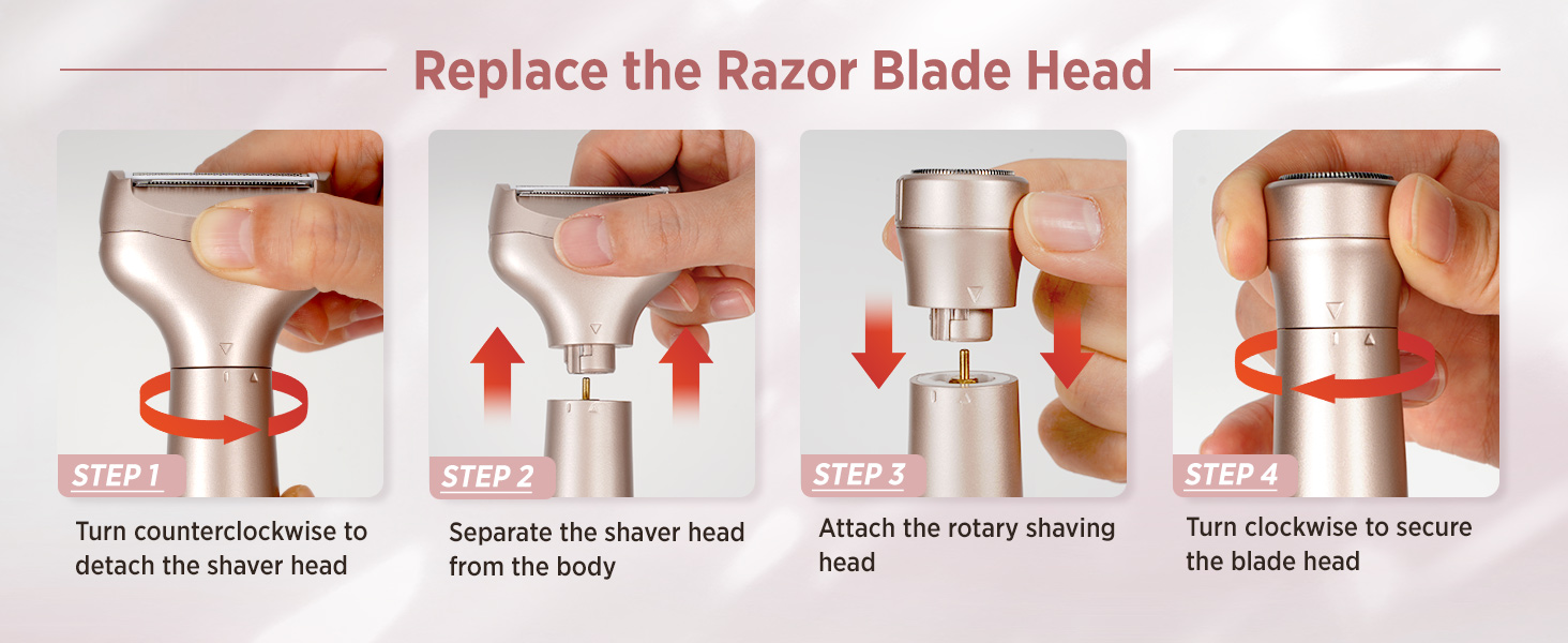 Електричний жіночий епілятор для тіла: безболісний пристрій для бікіні, обличчя, ніг, під пахвами – портативний для подорожей (рожеве золото)