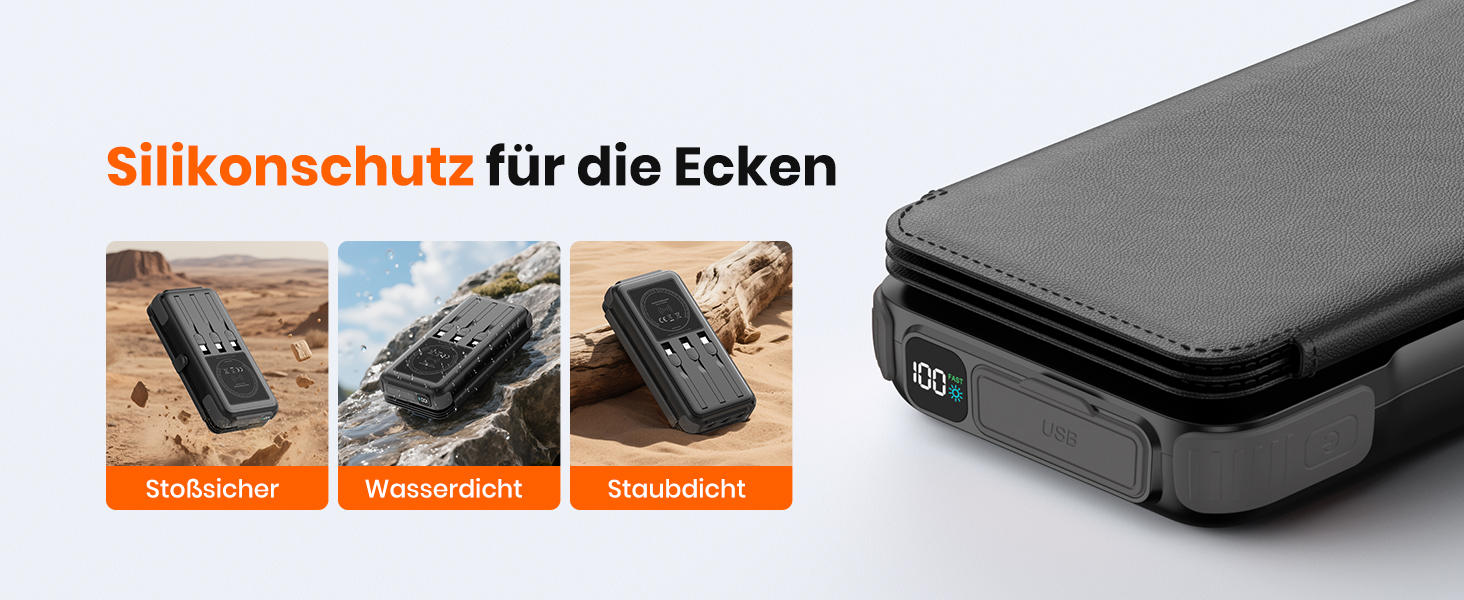 Портативний зарядний акумулятор A ADDTOP Solar 25000mAh з сонячною панеллю та 3 кабелями - 20W швидка зарядка, USB-C, для кемпінгу та подорожей (Чорний)