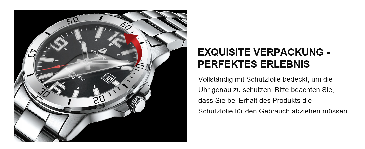 Годинник чоловічий LN LENQIN з нержавіючої сталі, водонепроникний, з датою, кварцовий, аналоговий, бізнес-стиль (сріблястий, чорний)