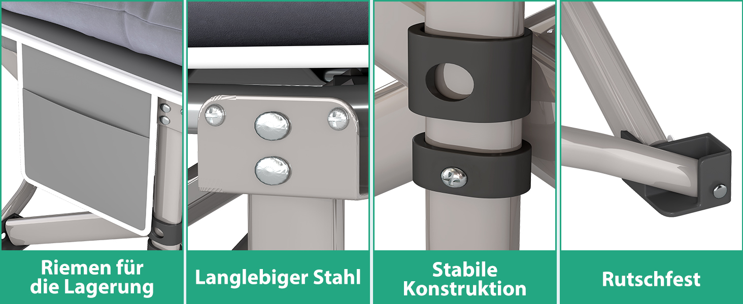 Розкладне ліжко Feldbett з матрацом, до 208 кг, сіре, XL 190x71x35 см - для кемпінгу, саду, пляжу, гостей