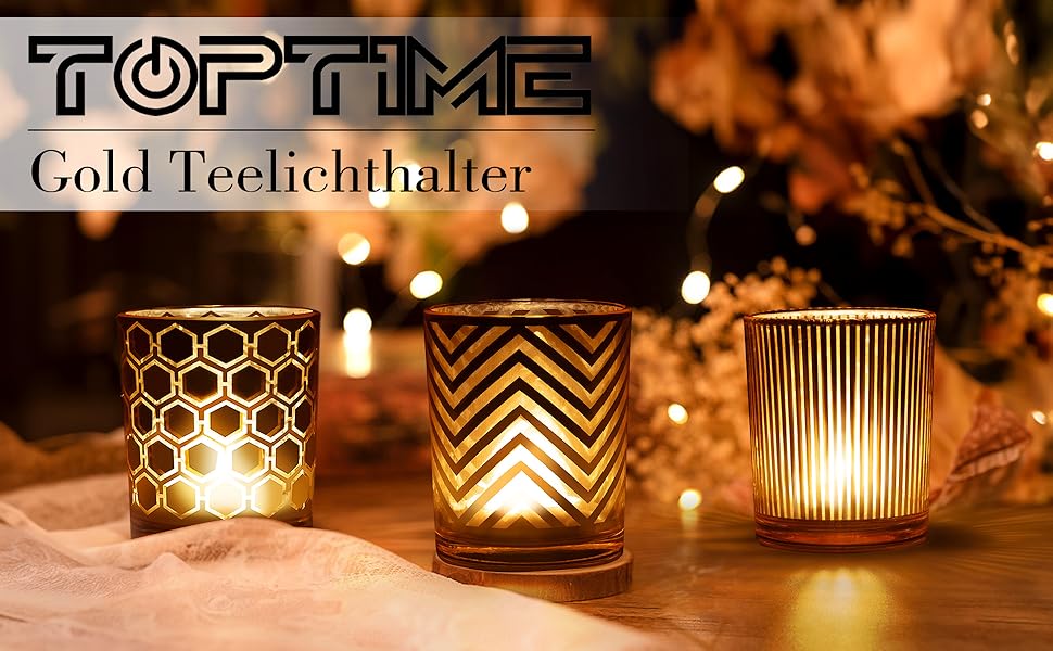 Toptime Tealight Holders, 12 Pieces, Glass Candle Holders for Table Decoration, Romantic Vintage Tealight Glasses with Embossed Dot Pattern, Small Tealight Glass for Wedding, Birthday, Christmas (Gold)