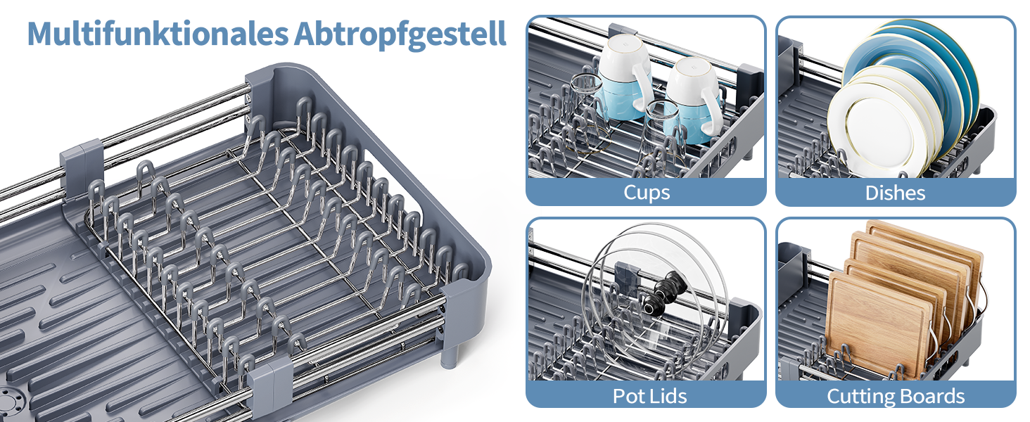 Стійка для сушіння посуду KINGRACK, розширювана, з нержавіючої сталі, сіра