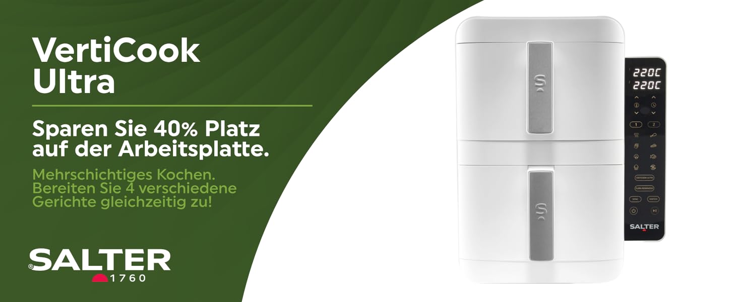 Фритюрниця Salter VertiCook Ultra з вертикальним подвійним ящиком, 9л, 12 функцій, без PFAS