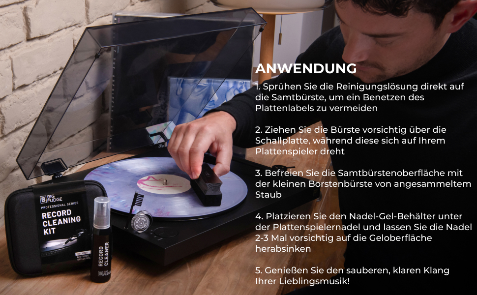Набір для чищення вінілових платівок Big Fudge 5-в-1: щітка, засіб для чищення голки, сумка – професійний набір для догляду за вінілом
