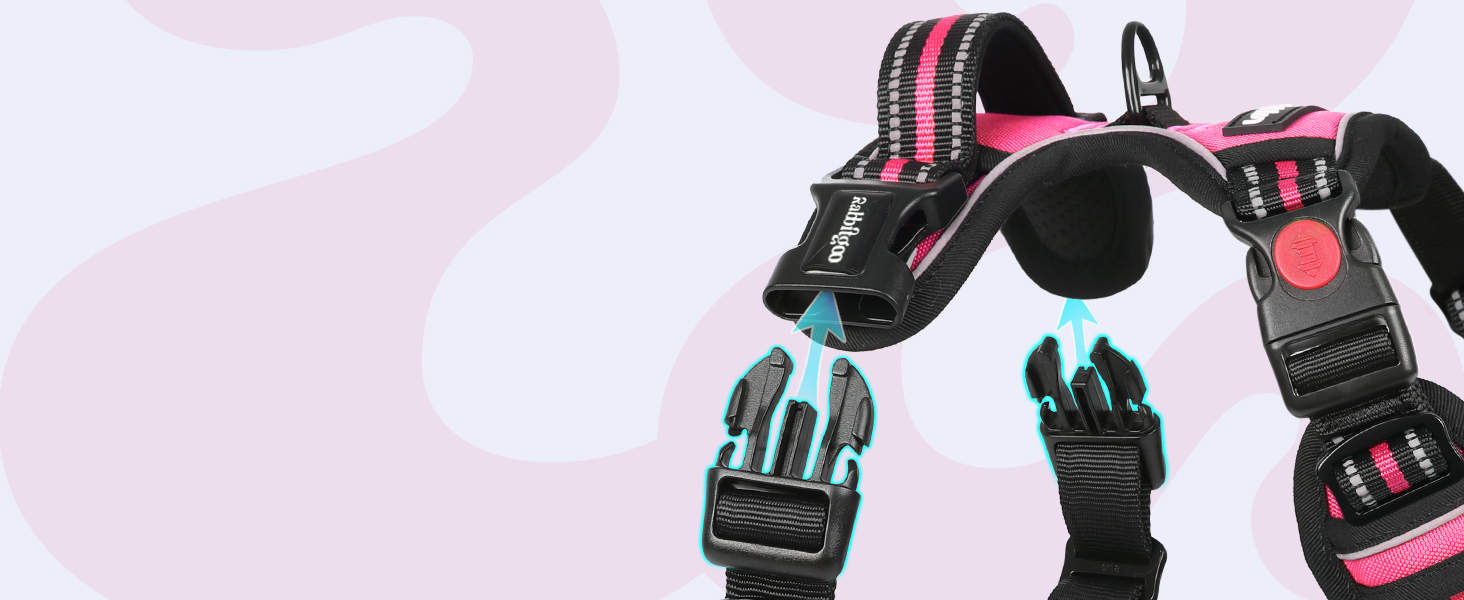 Нашийник для собак Rabbitgoo, великі породи, регульований, без натягування, з ручкою, анти-тяга, м'яка підкладка, світловідбиваючий, розмір L (XL), рожевий