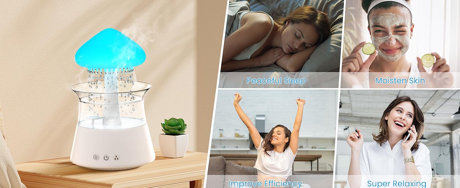Зволожувач повітря Diffuserlove Regen Wolken - Хмарний зволожувач з ефектом дощу, з пульт дистанційного керування, нічник-лампа, для спальні