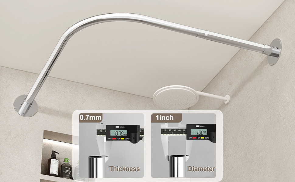 Регульована штанга для душу L-подібної форми без свердління, штанга для душу з нержавіючої сталі 304, розширювана кутова штанга для душу, для (Розмір:Колір) (C 90-130см x 90-130см, Срібло)