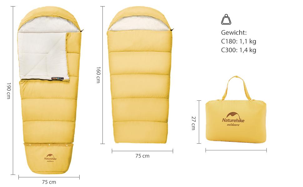 Дитячий спальний мішок Naturehike C100-Gelb для кемпінгу та подорожей (бавовна)