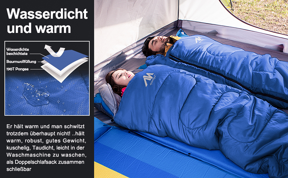 Спальний мішок Outdoor Deckenschlafsack Koppelbar, 5-15°C, 220x80 см, для дорослих, для кемпінгу, трекінгу, риболовлі та подорожей, водонепроникний, ліва блискавка