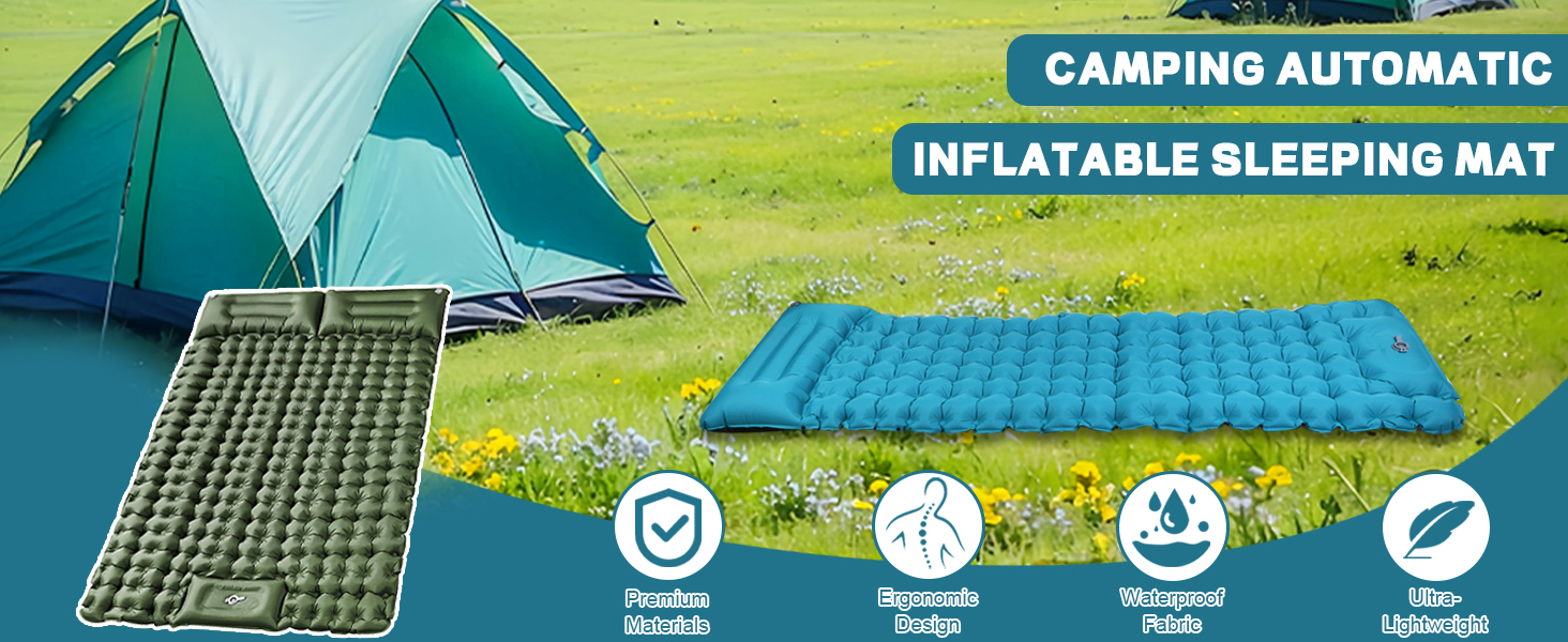 Каремат для кемпінгу Flintronic самонадувний з насосом-пресом, 10 см, водонепроникний, з подушкою, для відпочинку на природі, складаний, армійний зелений