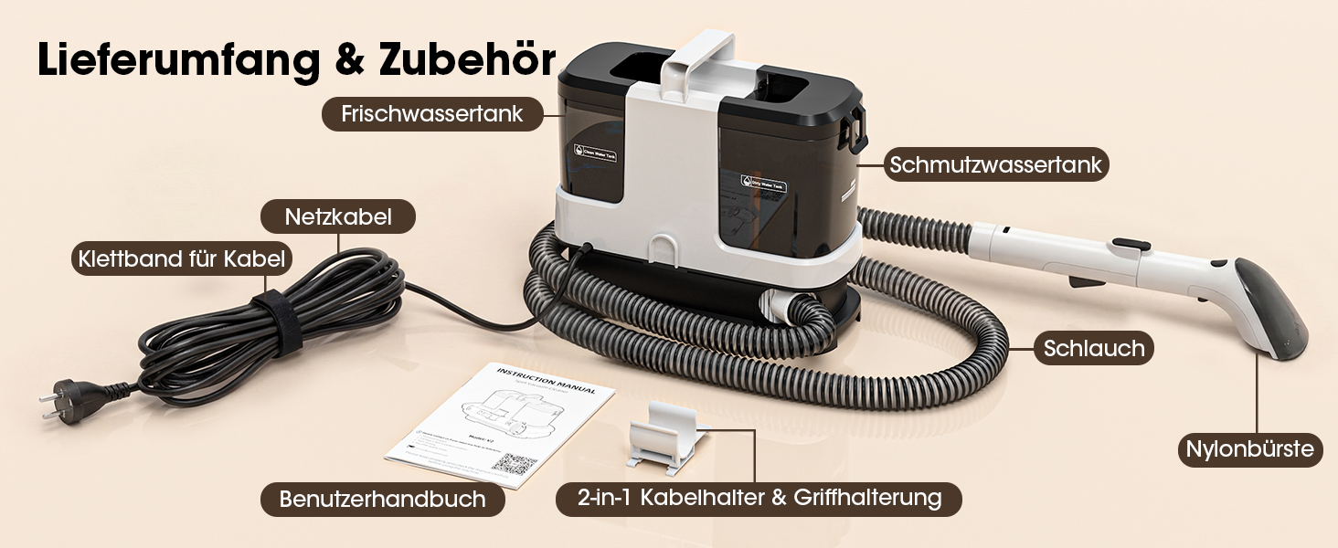 Lubluelu Nasssauger Polsterreiniger 600W 18kPa: Компактний мийний пилосос для м'яких меблів, килимів та авто - чорно-білий