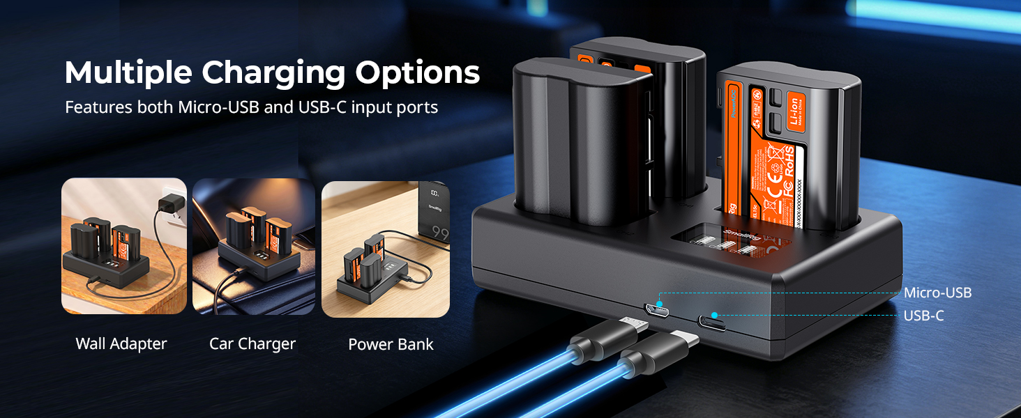 Акумуляторний набір SMALLRIG EN-EL15c для Nikon: 3x1940mAh + LCD-зарядка (Z8, Z7II, Z6III, Zf, D850, D780)