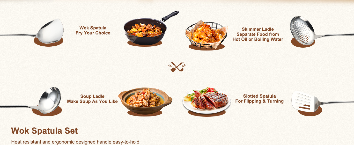 Набір кухонних лопаток та ложок Kellet з нержавіючої сталі 304, 36.2-38.1 см (4 шт., сріблястий)