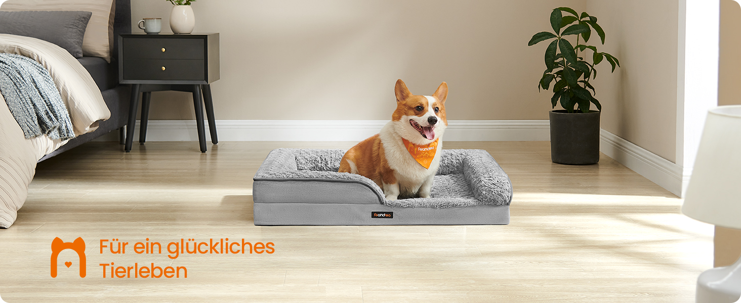Ортопедичне ліжко для собак Feandrea, середнього розміру, водонепроникне, знімний плюшевий чохол, 91 x 68 x 16 см, Taubengrau PGW252G01 L