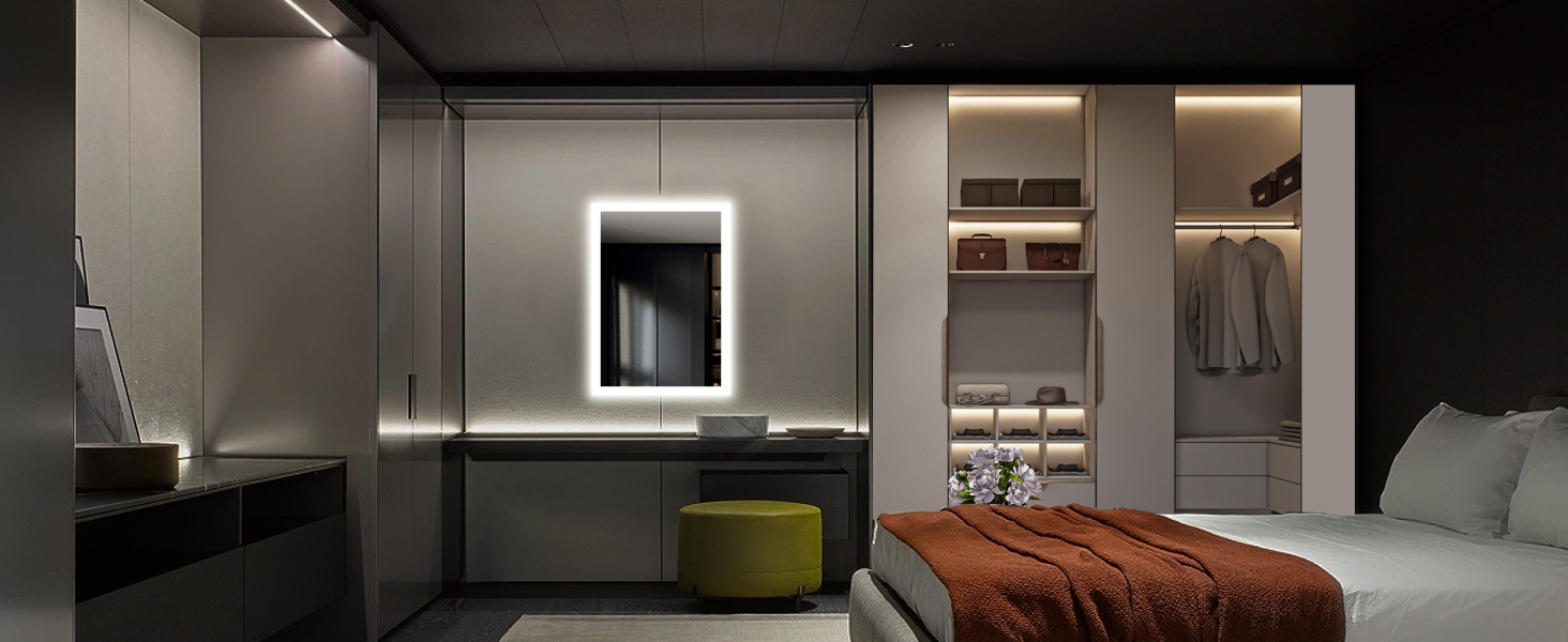 Дзеркало для ванної кімнати з підсвічуванням 50x70 см, LED, антизапар, 2 кольори світла (3000K/6500K), прямокутне, без рами