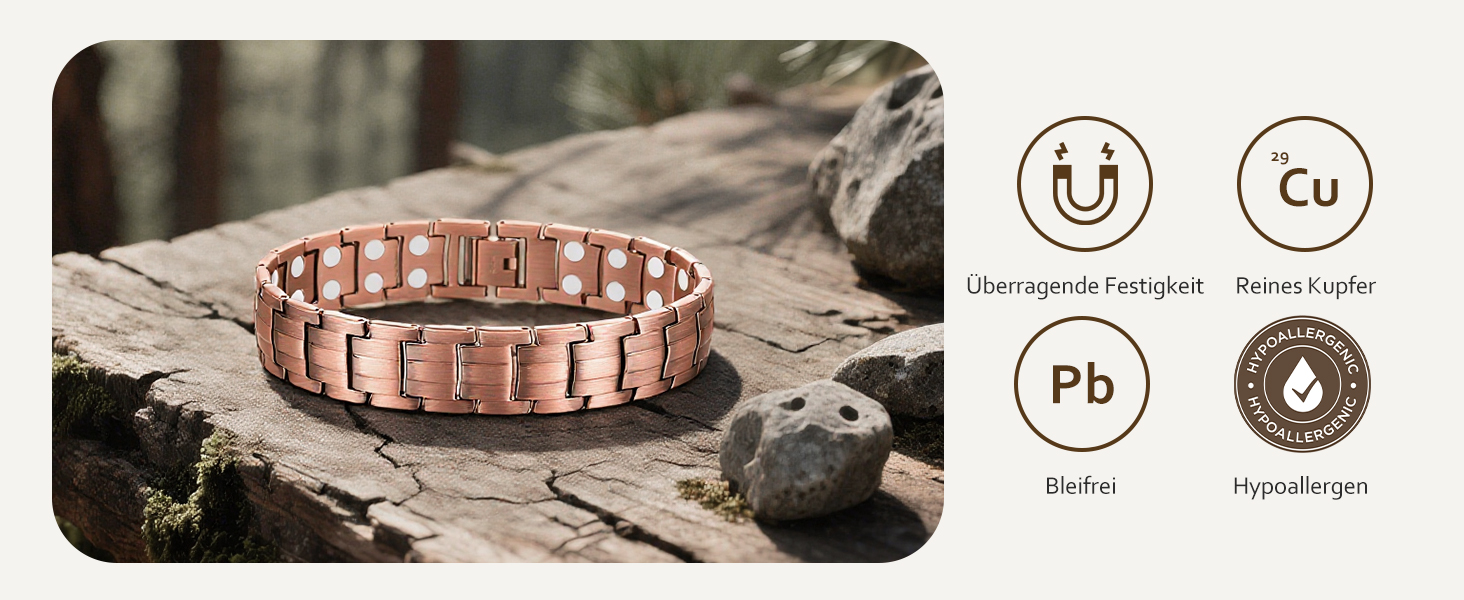 Масивне браслет на зап'ястя для чоловіків Jecanori з міді, регульований розмір, магнітний браслет з 3500 Гаус, подарункова коробка