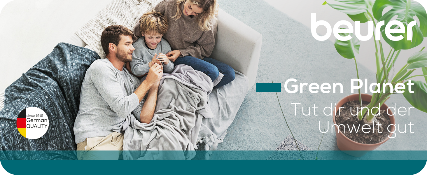 Електрична ковдра Beurer HD 75 Nordic Grey Green Planet, 180x130 см, з еко-матеріалу, 6 температурних режимів, автовимкнення
