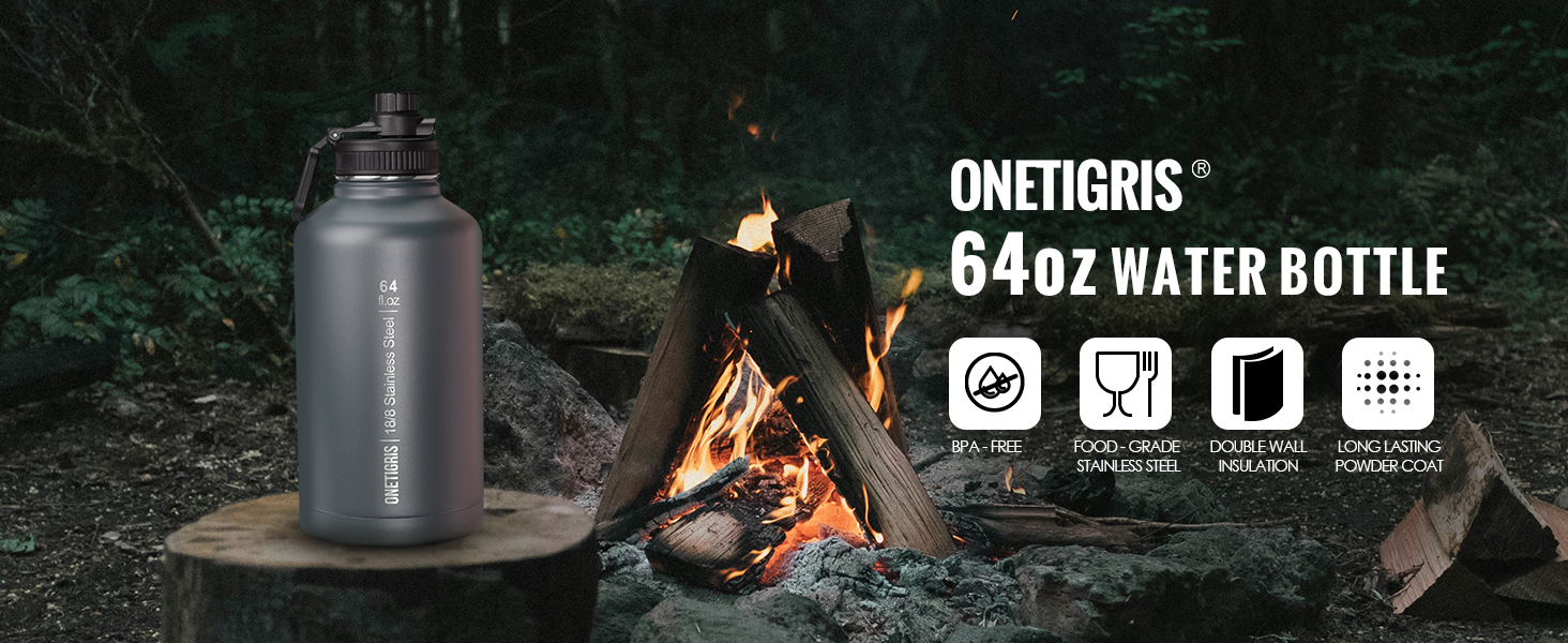 OneTigris термобутилка з нержавіючої сталі 1,9 л, спортивна ізольована пляшка для води для велосипеду, кемпінгу, йоги, спортзалу, Softair, оливково-зелена, 64oz