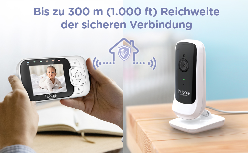 Дитячий відеоняня Hubble View+ 2.8' з камерою, поворот/нахил/цифровий зум, двостороння зв'язок, нічне бачення, моніторинг температури, радіус дії 300 метрів, бездротова камера без Wi-Fi