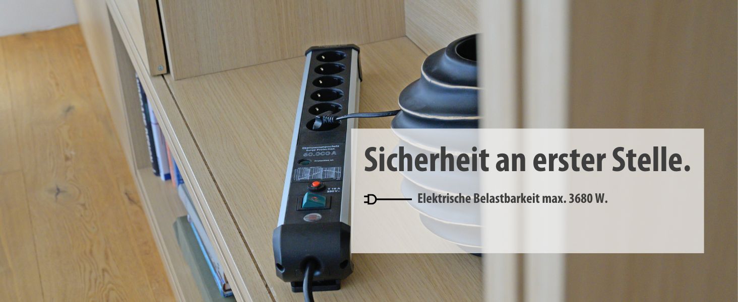 Бренненштуль Premium-Protect-Line Розподільник розеток 6-фазний з захистом від перенапруги 60 000 A (з вимикачем та 3м кабелем, Made in Germany) Срібний/чорний, Нова версія Single