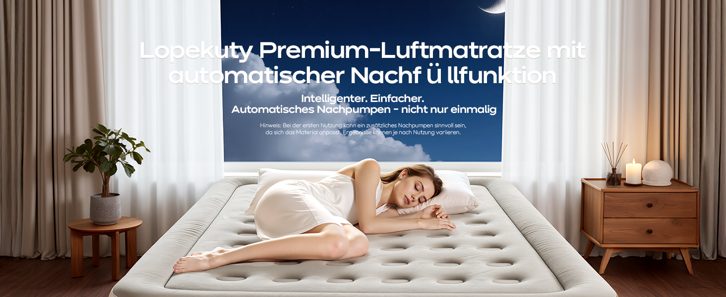 Надувний матрац Premium Luftmatratze з вбудованим насосом для 2 осіб, білий - швидке надування, м'яке флокування, для дому та кемпінгу