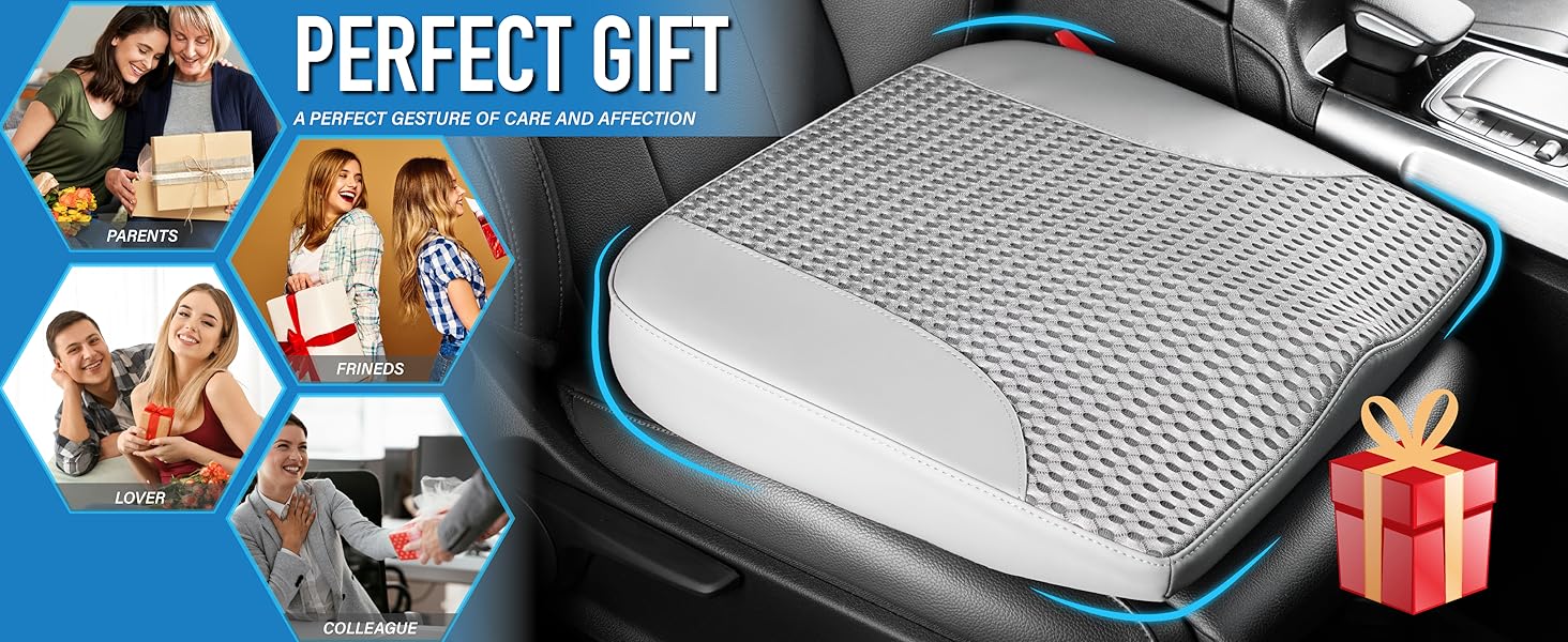 Подушка для сидіння в авто з Memory Foam: для комфортної їзди, полегшення болю в куприку та попереку. Підходить для авто, вантажівок, офісу, інвалідного візка. Шкіра та сітка 4D (Сірий)