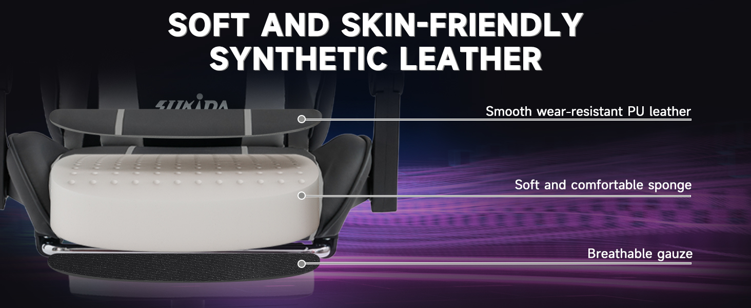 Ігрове крісло SUKIDA Ergonomic Gaming Chair з підставкою для ніг та підтримкою попереку, чорно-сіре