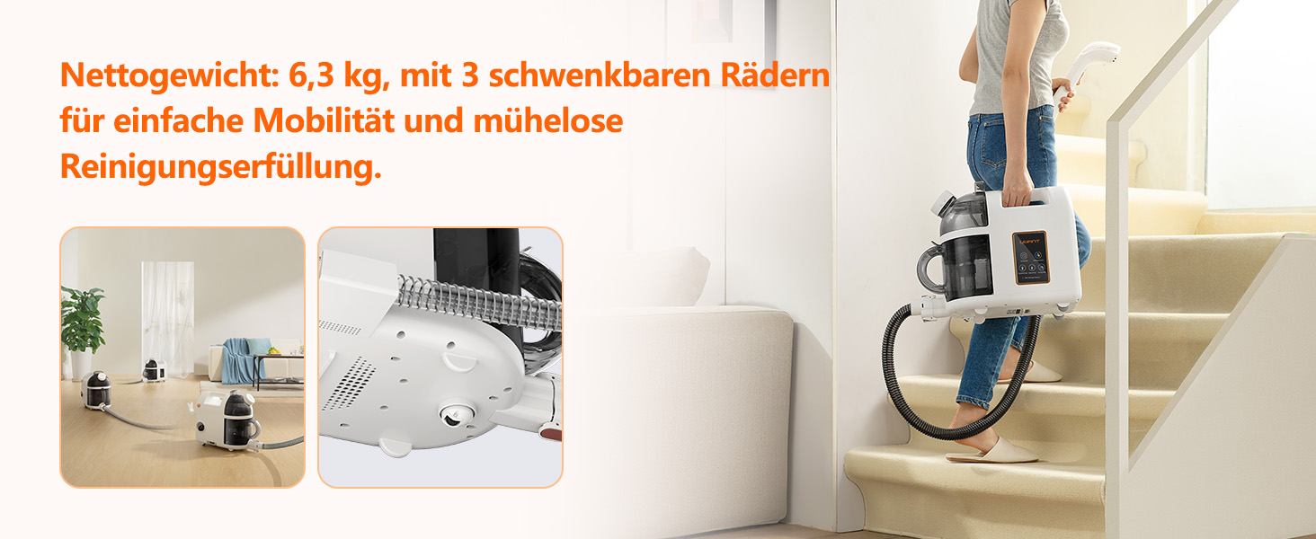 UWANT Теперішній пилосос для килимів, для диванів, килимів, м'яких меблів, мокрий/сухий пилосос з сильною потужністю всмоктування 12000Pa, 70dB (B200-білий-з щіткою для прасування)