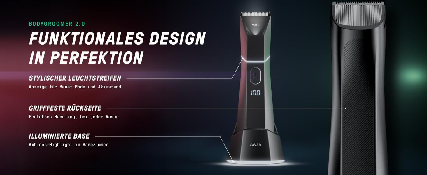 Тілогрумер 2.0: чоловічий триммер для тіла з безпечною клинком, 120 хв роботи, водонепроникний, LED-підсвітка, режим Beast, з Німеччини