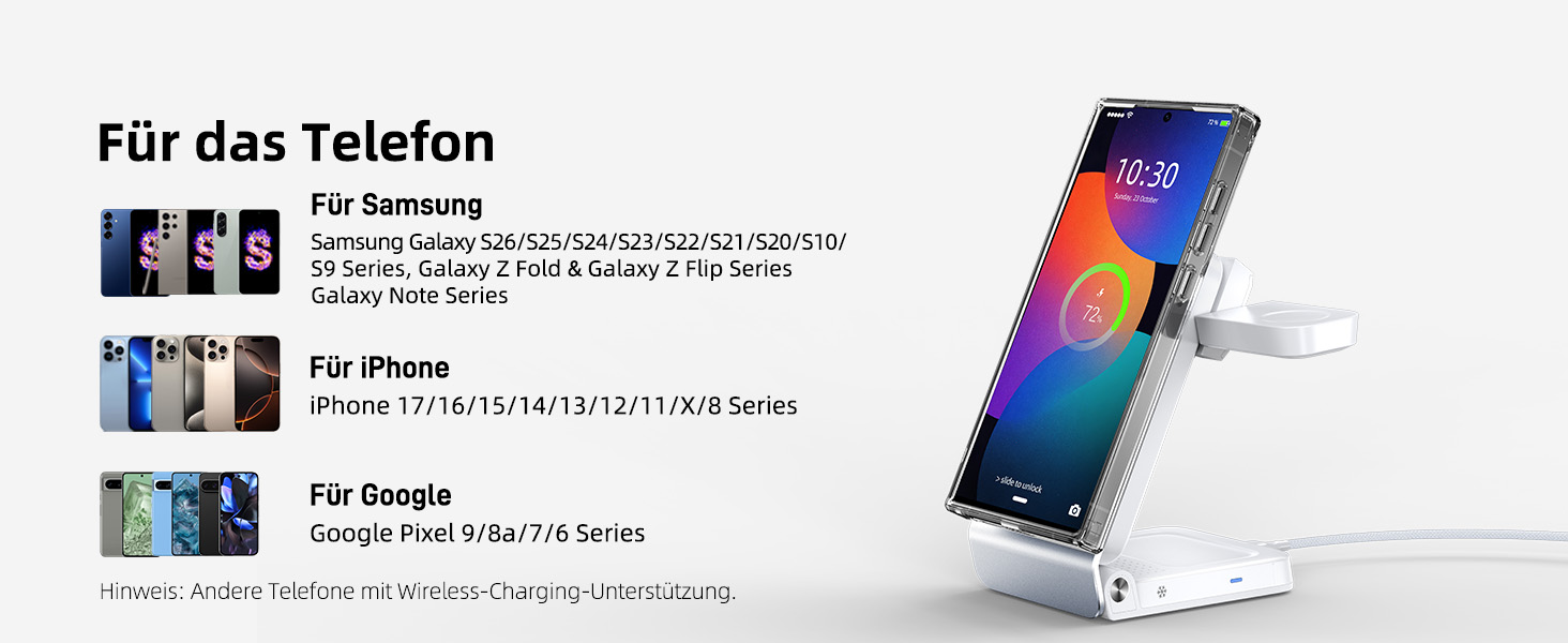 Магнітна бездротова зарядка Samsung з активним охолодженням 3-в-1 для Galaxy S26 Ultra, Watch 8 та Buds 4. Складана Qi зарядка для Android (Біла)